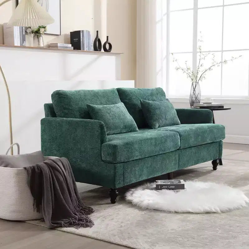 Mid Century Chenille Fabric Loveseat Sofa, 2-Seat Upholstered Modern Couch