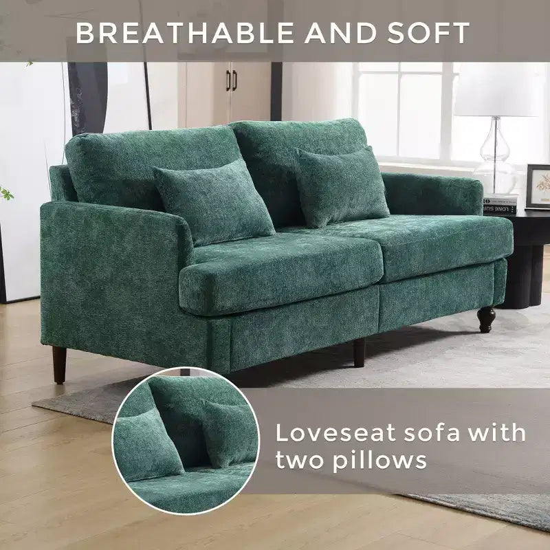 Mid Century Chenille Fabric Loveseat Sofa, 2-Seat Upholstered Modern Couch