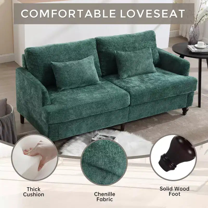 Mid Century Chenille Fabric Loveseat Sofa, 2-Seat Upholstered Modern Couch