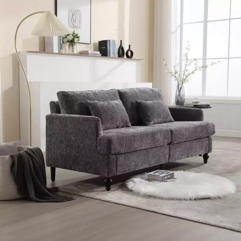 Mid Century Chenille Fabric Loveseat Sofa, 2-Seat Upholstered Modern Couch