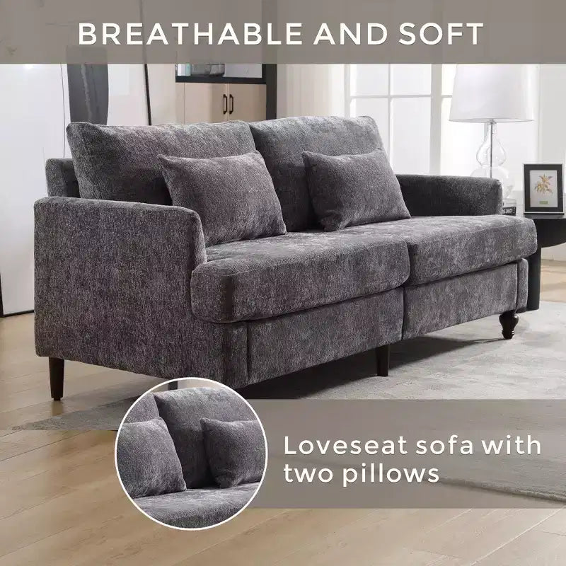 Mid Century Chenille Fabric Loveseat Sofa, 2-Seat Upholstered Modern Couch