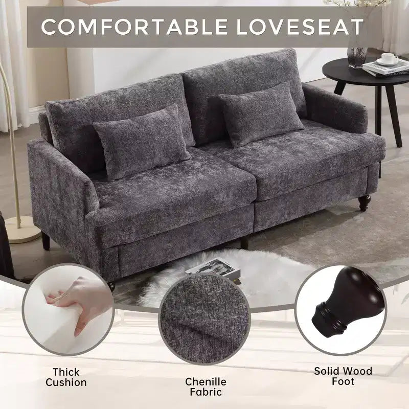 Mid Century Chenille Fabric Loveseat Sofa, 2-Seat Upholstered Modern Couch