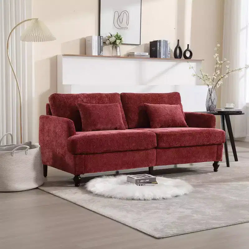 Mid Century Chenille Fabric Loveseat Sofa, 2-Seat Upholstered Modern Couch