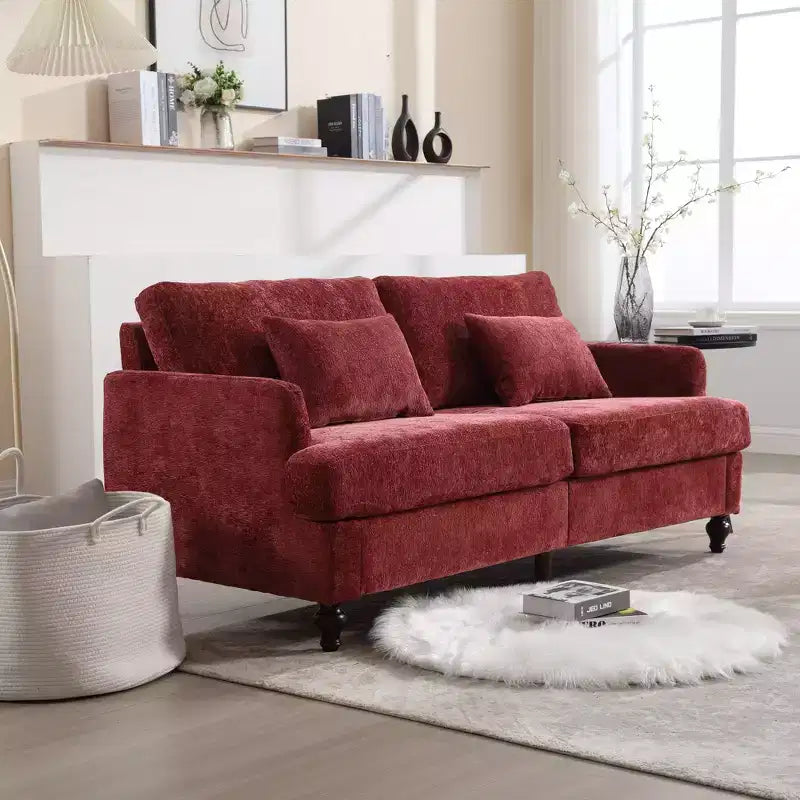Mid Century Chenille Fabric Loveseat Sofa, 2-Seat Upholstered Modern Couch