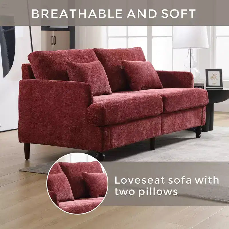 Mid Century Chenille Fabric Loveseat Sofa, 2-Seat Upholstered Modern Couch
