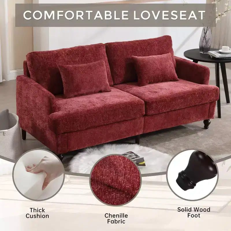 Mid Century Chenille Fabric Loveseat Sofa, 2-Seat Upholstered Modern Couch