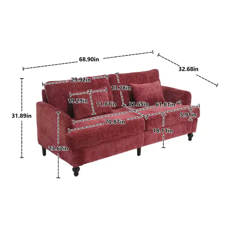 Mid Century Chenille Fabric Loveseat Sofa, 2-Seat Upholstered Modern Couch