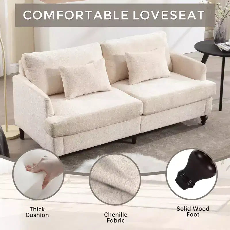 Mid Century Chenille Fabric Loveseat Sofa, 2-Seat Upholstered Modern Couch