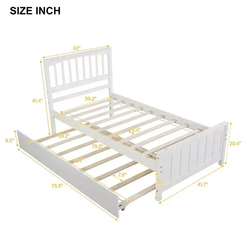 Twin Platform Wood Bed Frame with Headboard and Footboard for Bedroom