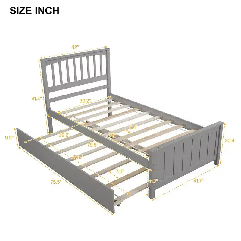 Twin Platform Wood Bed Frame with Headboard and Footboard for Bedroom