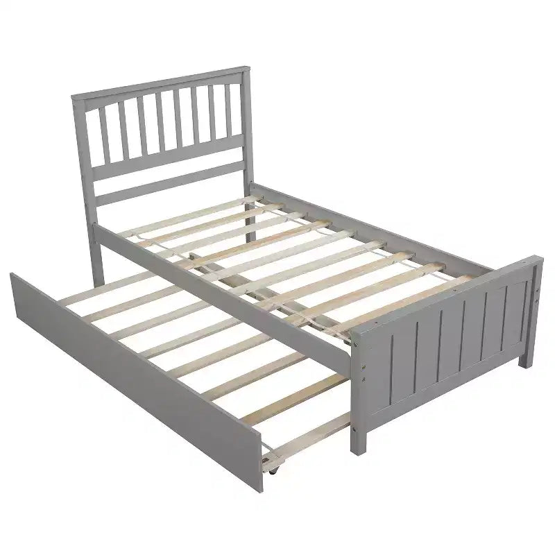 Twin Platform Wood Bed Frame with Headboard and Footboard for Bedroom