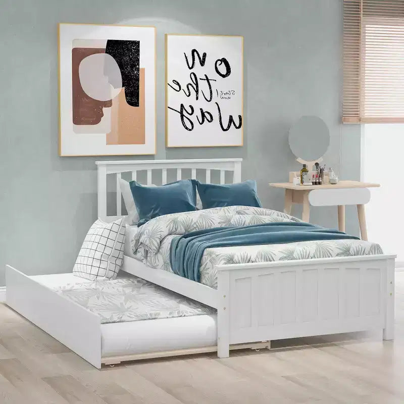Twin Platform Wood Bed Frame with Headboard and Footboard for Bedroom