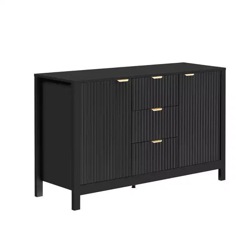 Sideboard with Wave Design - 3 Adjustable Shelves, 3 Drawers & Soft-Close Doors, Storage Console Table with Metal Handles