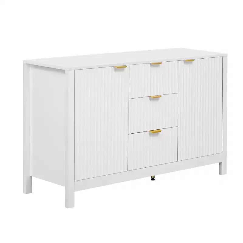 Sideboard with Wave Design - 3 Adjustable Shelves, 3 Drawers & Soft-Close Doors, Storage Console Table with Metal Handles