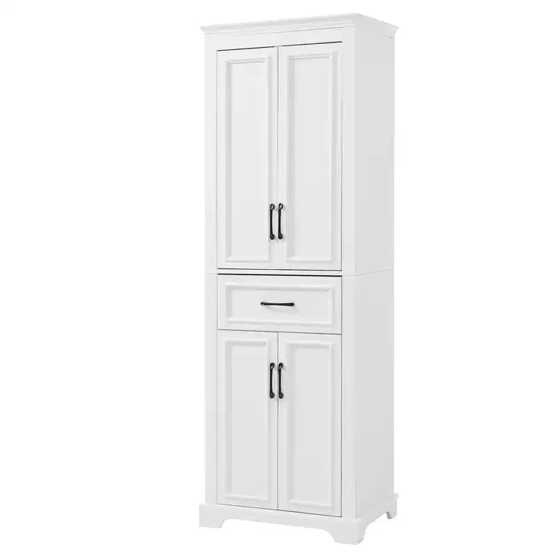 Freestanding Bathroom Storage Cabinet with Drawer, Adjustable Shelves, Damping Hinge Doors, Durable Painted Finish, White