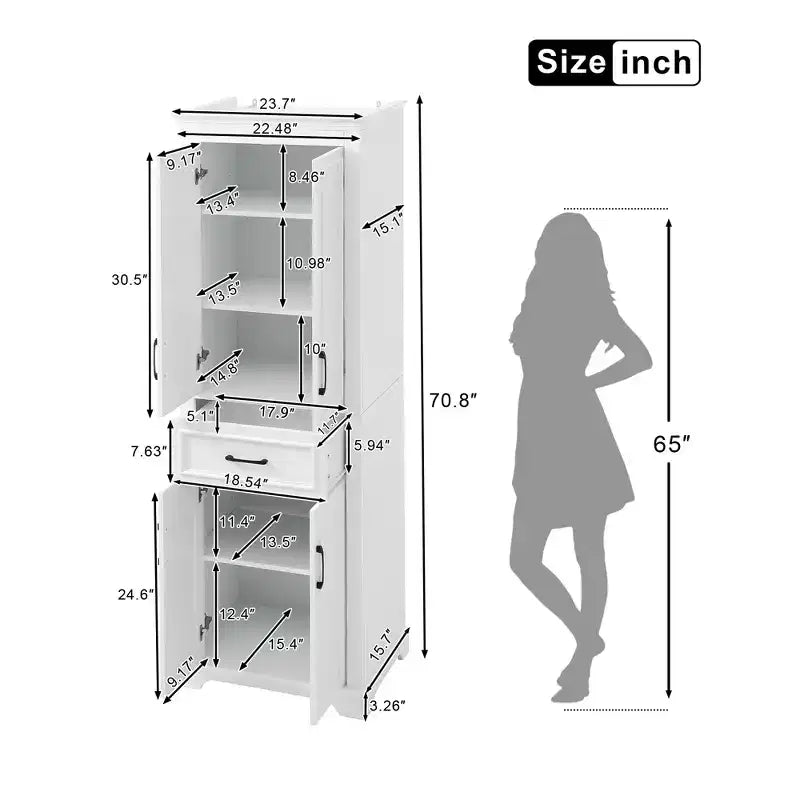 Freestanding Bathroom Storage Cabinet with Drawer, Adjustable Shelves, Damping Hinge Doors, Durable Painted Finish, White