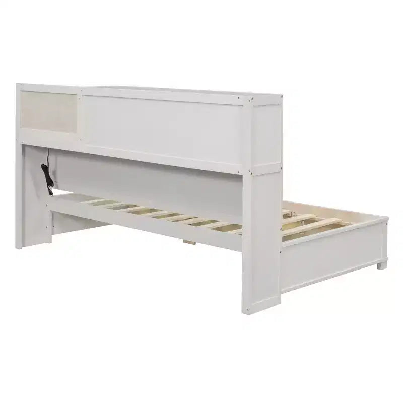 Daybed with 3 Storage Drawers and Sockets and USB Ports, Wooden Bedframe with Upper Soft Board for Bedroom Guestroom, White
