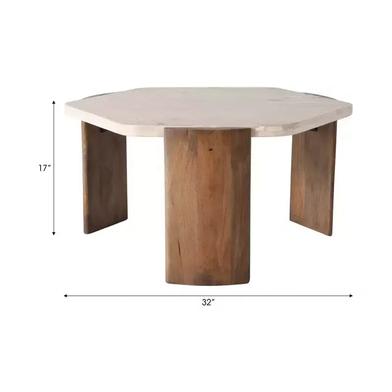 Sleek Octagon Coffee Table - Stone & Mango Wood, Brown