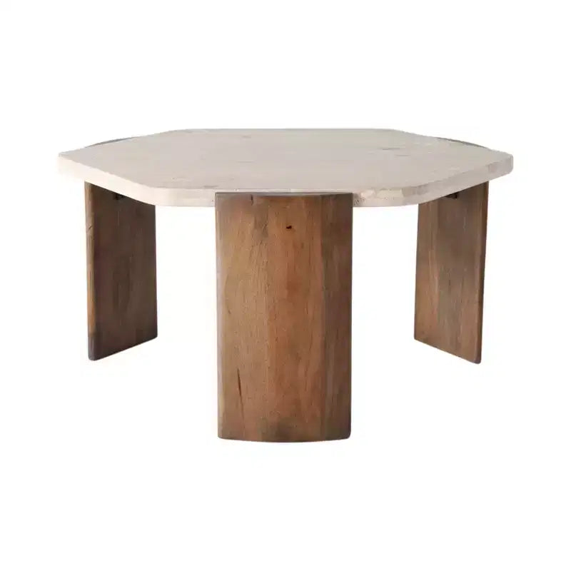 Sleek Octagon Coffee Table - Stone & Mango Wood, Brown