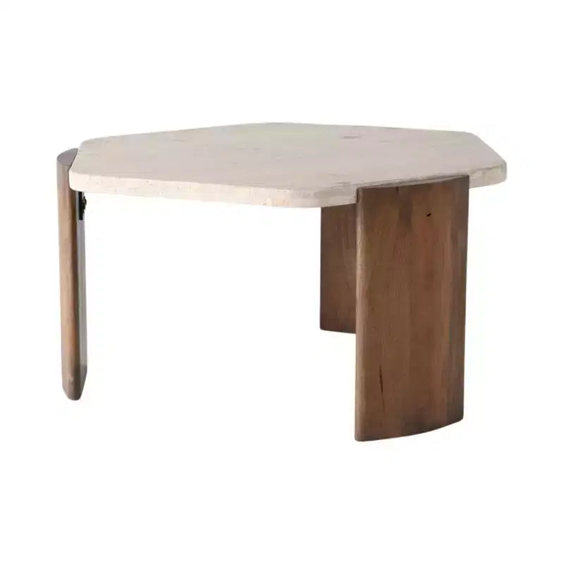 Sleek Octagon Coffee Table - Stone & Mango Wood, Brown