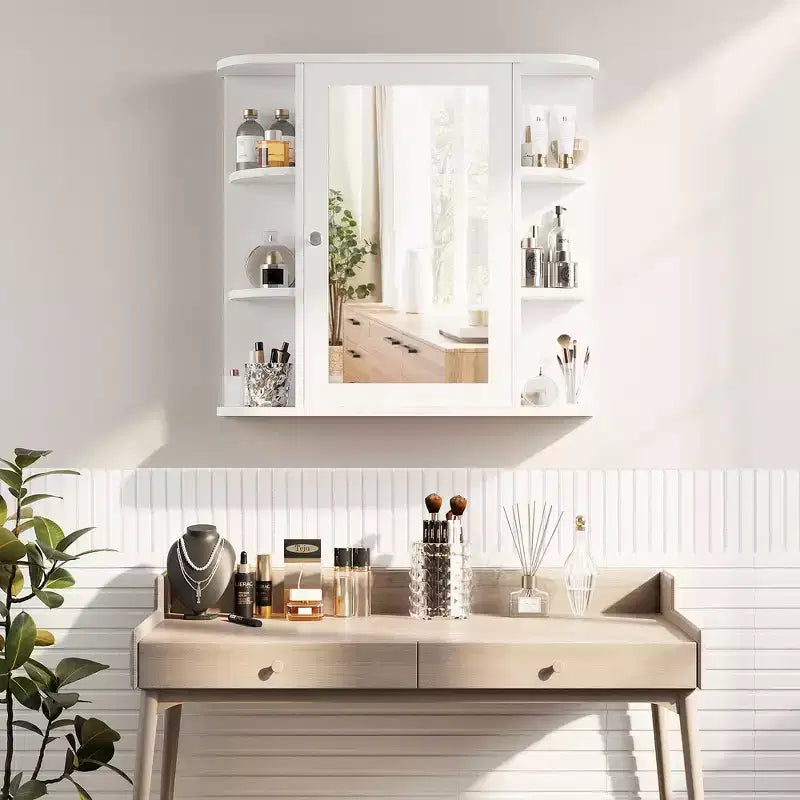 Bathroom Mirror Cabinet Wall Mounted with 6 Open Shelves