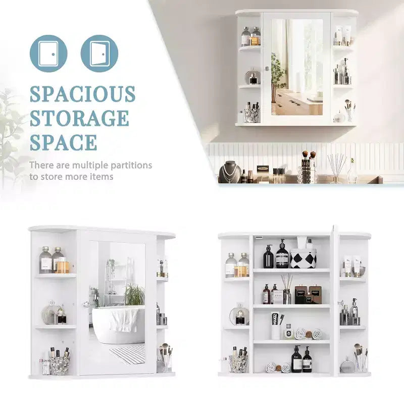 Bathroom Mirror Cabinet Wall Mounted with 6 Open Shelves