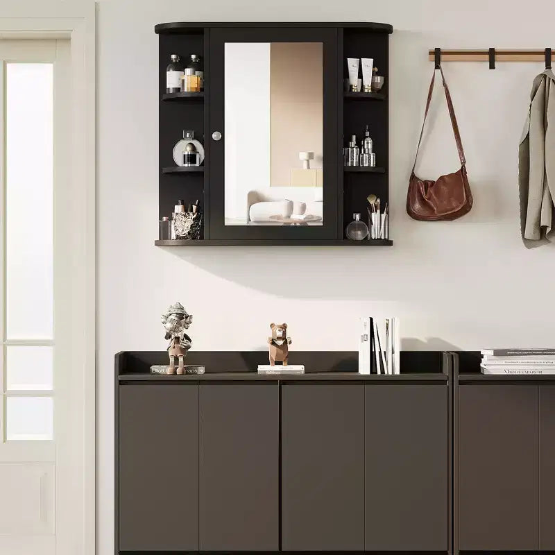 Bathroom Mirror Cabinet Wall Mounted with 6 Open Shelves
