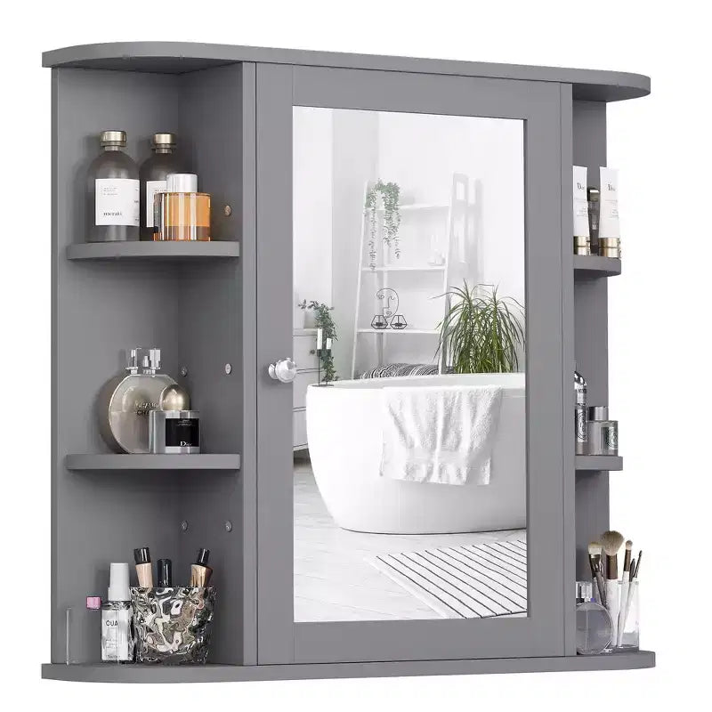 Bathroom Mirror Cabinet Wall Mounted with 6 Open Shelves