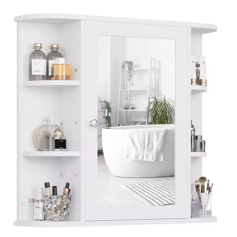 Bathroom Mirror Cabinet Wall Mounted with 6 Open Shelves