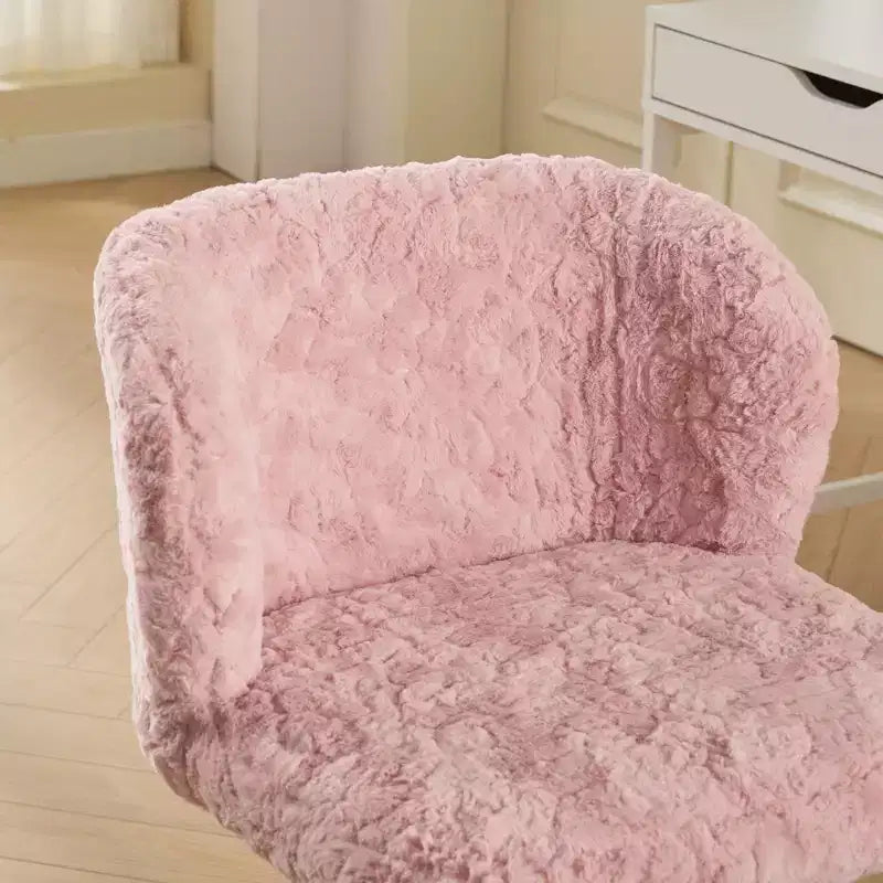 Artificial Rabbit Hair Office Chair - Metal Base, Adjustable Swivel, Vanity Chair, Violet