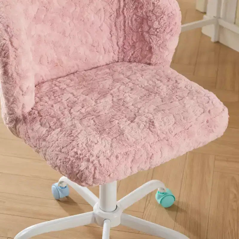 Artificial Rabbit Hair Office Chair - Metal Base, Adjustable Swivel, Vanity Chair, Violet