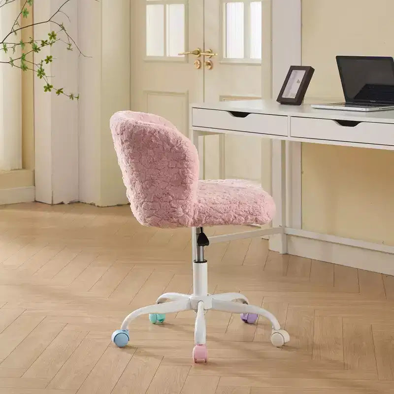 Artificial Rabbit Hair Office Chair - Metal Base, Adjustable Swivel, Vanity Chair, Violet