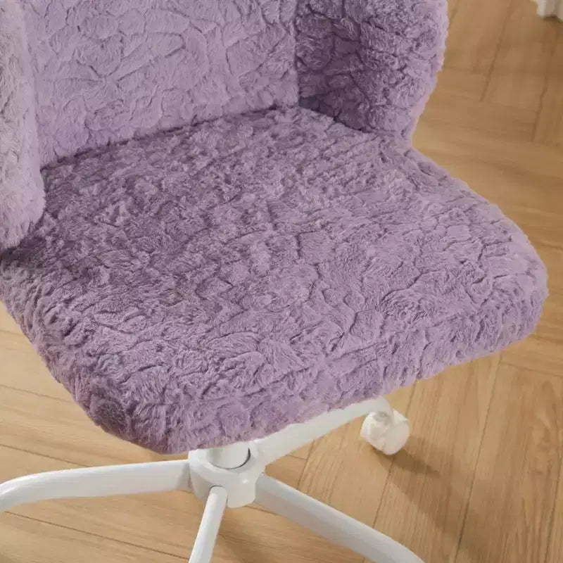 Artificial Rabbit Hair Office Chair - Metal Base, Adjustable Swivel, Vanity Chair, Violet