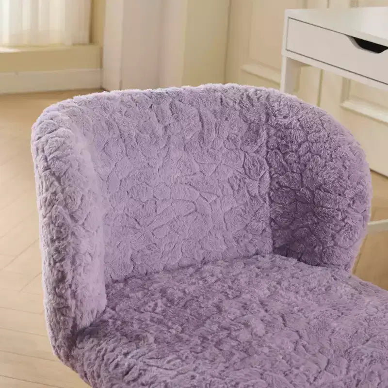 Artificial Rabbit Hair Office Chair - Metal Base, Adjustable Swivel, Vanity Chair, Violet