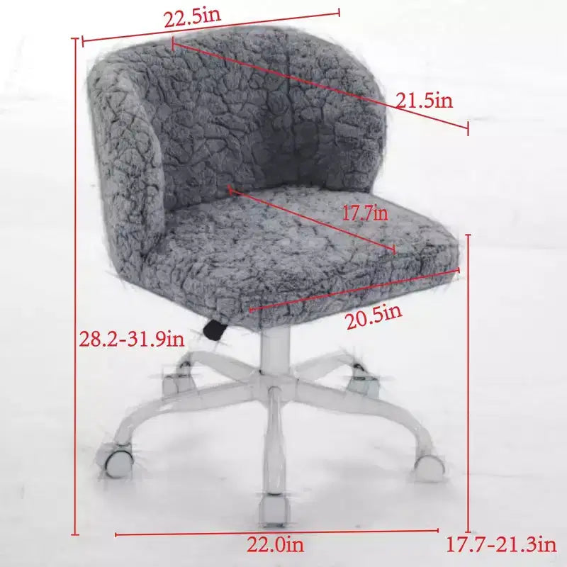Artificial Rabbit Hair Office Chair - Metal Base, Adjustable Swivel, Vanity Chair, Violet