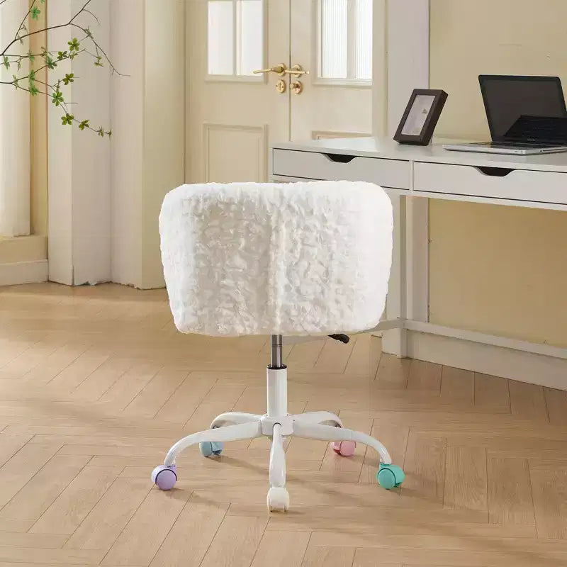 Artificial Rabbit Hair Office Chair - Metal Base, Adjustable Swivel, Vanity Chair, Violet