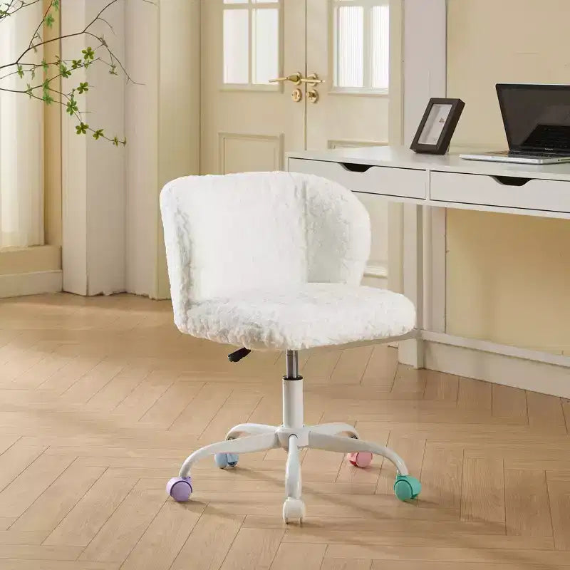 Artificial Rabbit Hair Office Chair - Metal Base, Adjustable Swivel, Vanity Chair, Violet