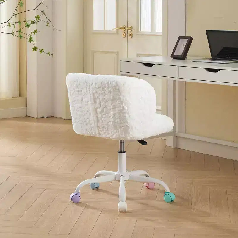 Artificial Rabbit Hair Office Chair - Metal Base, Adjustable Swivel, Vanity Chair, Violet