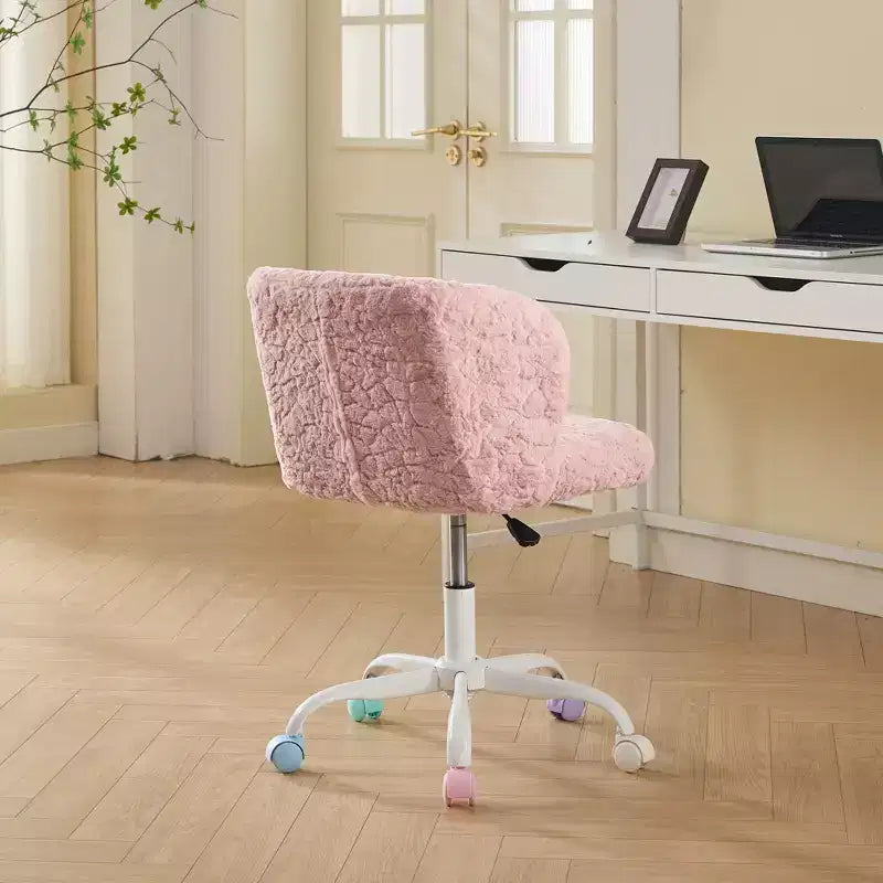 Artificial Rabbit Hair Office Chair - Metal Base, Adjustable Swivel, Vanity Chair, Violet