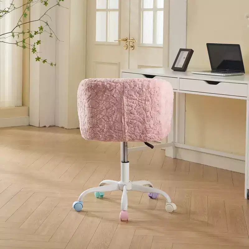 Artificial Rabbit Hair Office Chair - Metal Base, Adjustable Swivel, Vanity Chair, Violet
