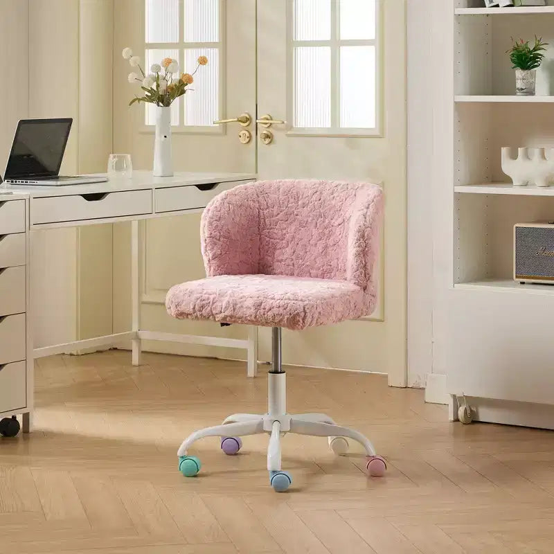 Artificial Rabbit Hair Office Chair - Metal Base, Adjustable Swivel, Vanity Chair, Violet