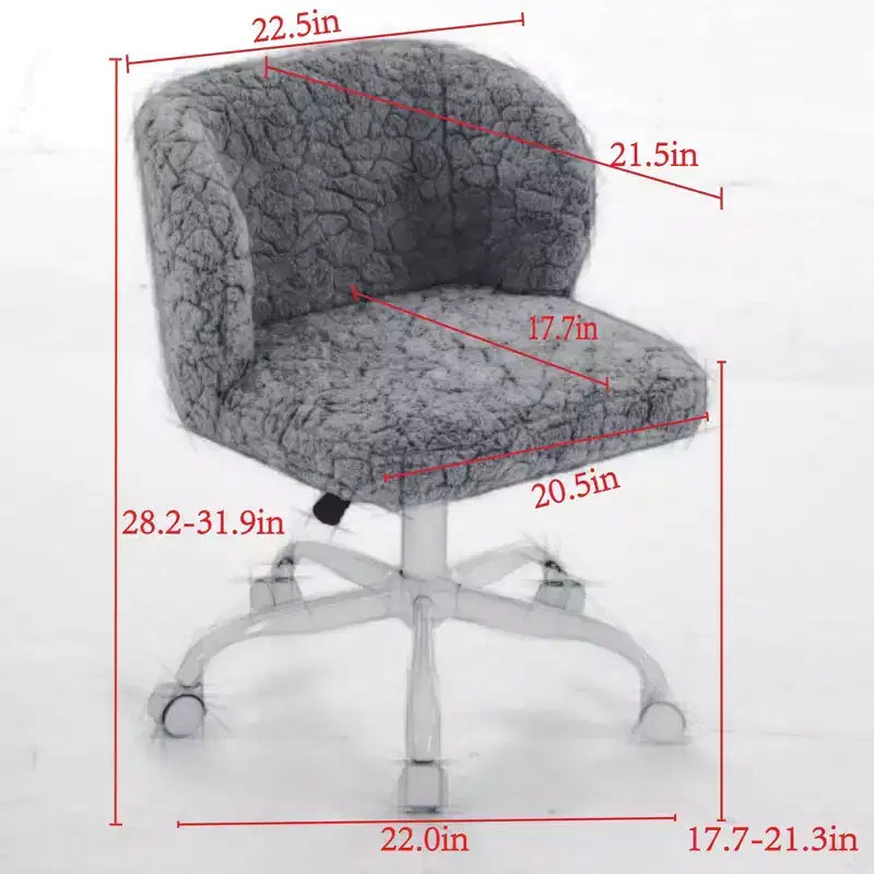Artificial Rabbit Hair Office Chair - Metal Base, Adjustable Swivel, Vanity Chair, Violet