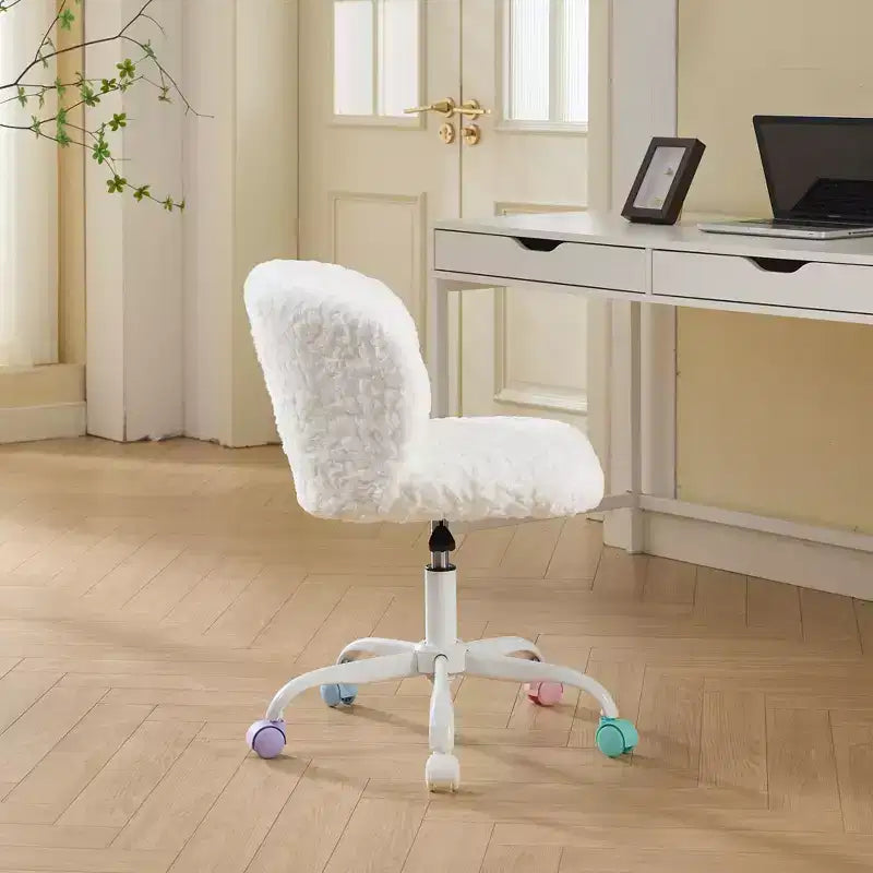 Artificial Rabbit Hair Office Chair - Metal Base, Adjustable Swivel, Vanity Chair, Violet