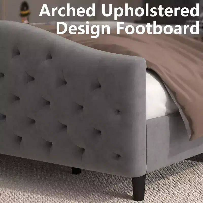 Queen Bed Frame with Headboard and Footboard, Upholstered Velvet Wingback Platform Bed, No Box Spring Needed, 800LB Capacity
