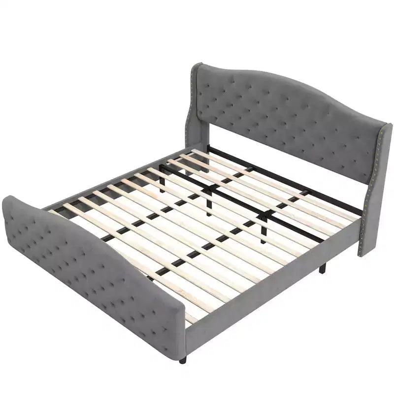 Queen Bed Frame with Headboard and Footboard, Upholstered Velvet Wingback Platform Bed, No Box Spring Needed, 800LB Capacity