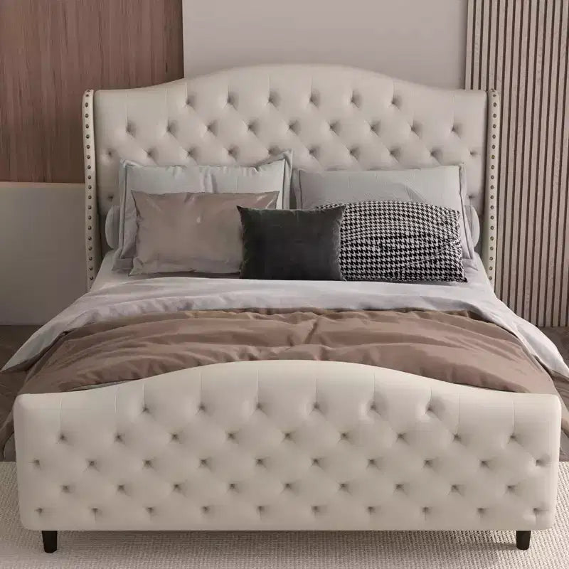 Queen Bed Frame with Headboard and Footboard, Upholstered Velvet Wingback Platform Bed, No Box Spring Needed, 800LB Capacity