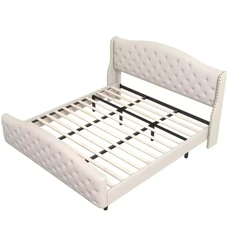 Queen Bed Frame with Headboard and Footboard, Upholstered Velvet Wingback Platform Bed, No Box Spring Needed, 800LB Capacity