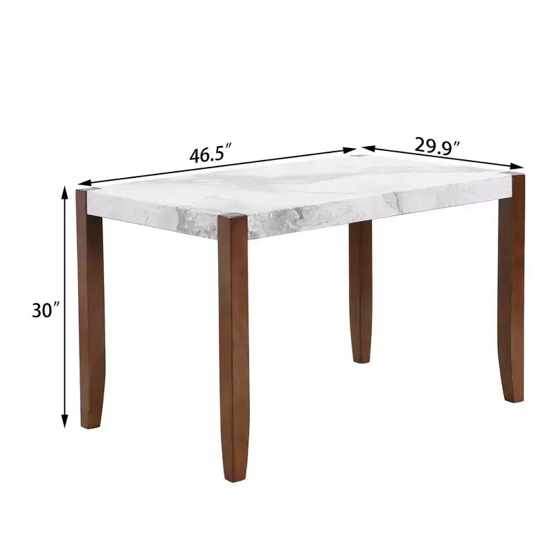 46.5" Modern Dining Table, Rectangular Faux Marble Kitchen Table with Rubber Wood Legs, White