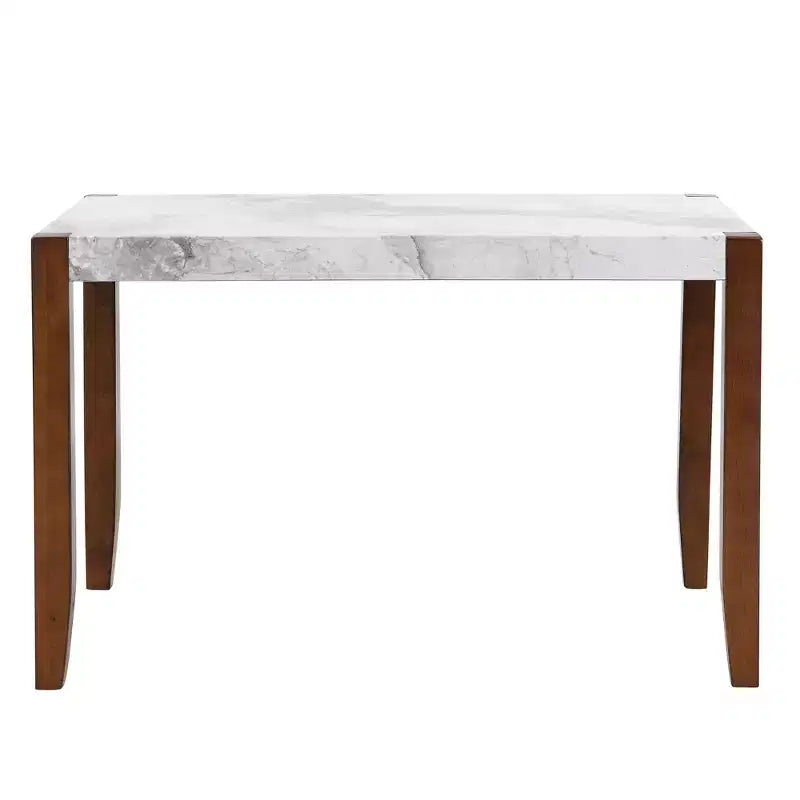46.5" Modern Dining Table, Rectangular Faux Marble Kitchen Table with Rubber Wood Legs, White