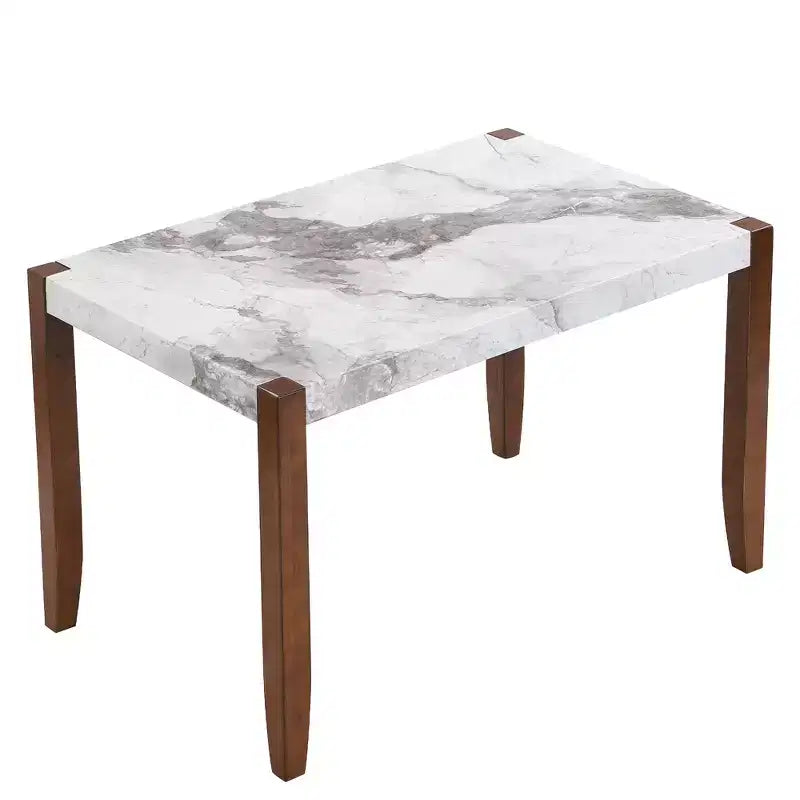 46.5" Modern Dining Table, Rectangular Faux Marble Kitchen Table with Rubber Wood Legs, White
